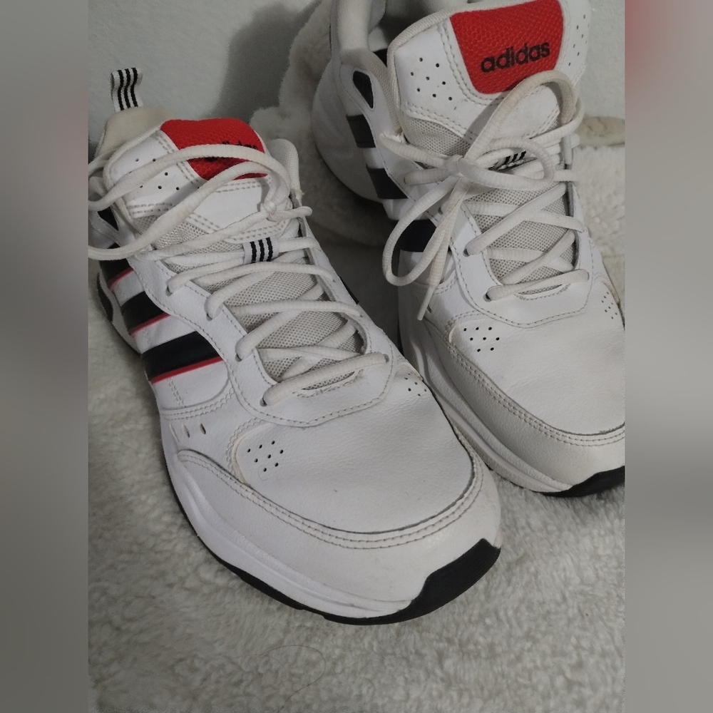Adidas White Sneakers with Red and Black Details Men 10 1/2